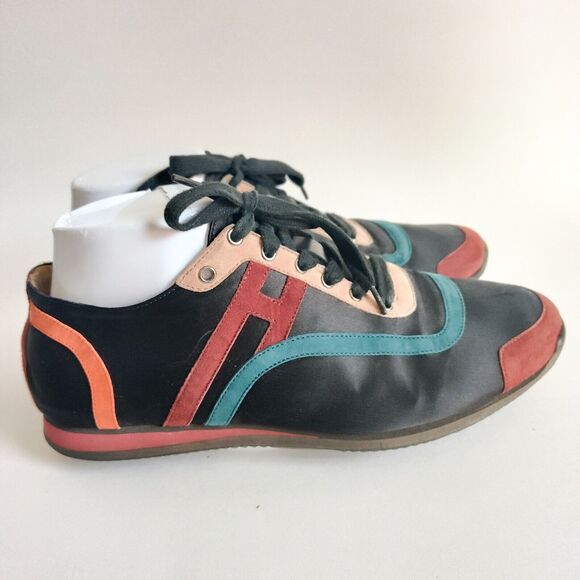 Hermes Paris Women's Tie-Break Multi-Color Silk & Suede Lace-Up Sneakers 40 / 9 - Picture 1 of 16